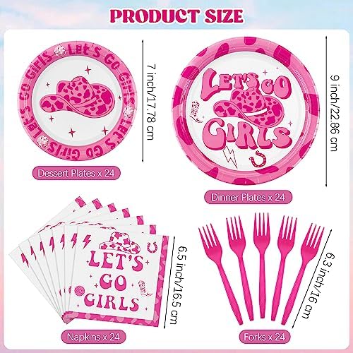 Durony 96 Piece Cowgirl Party Tableware Set