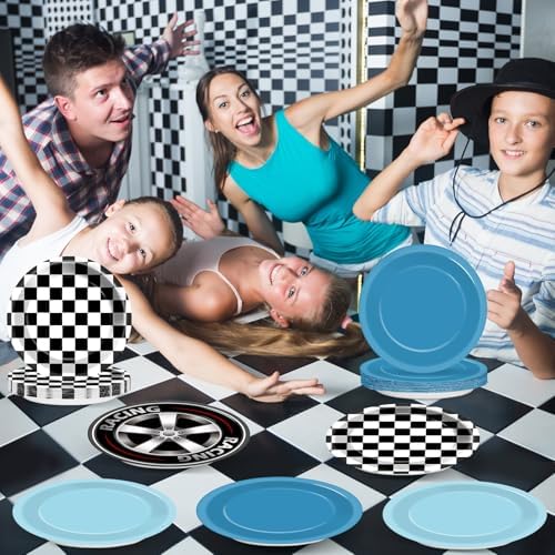 48Pcs Race Car Birthday Plates 7 Inch Black White Fast Plates