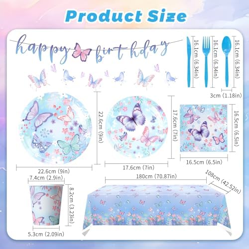 Butterfly Themed Party Supplies Set for 24 Guests Blue