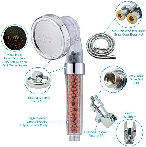 JUNISEL High Pressure Filter Shower Head with Hose and Bracket