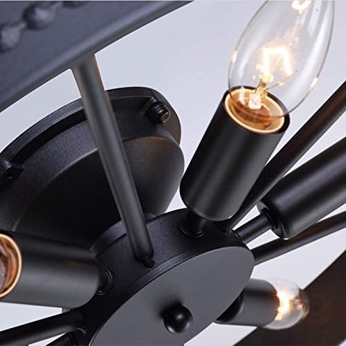 6-Light Rustic Metal Ceiling Fixture Black Round Industrial Style