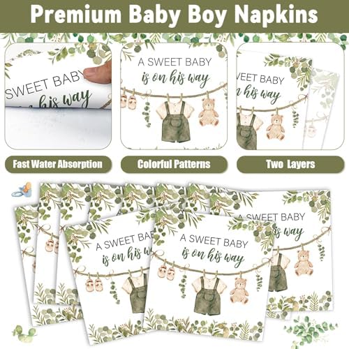 Sage Green Baby Shower Plates Napkins Tableware Set 24 Guests