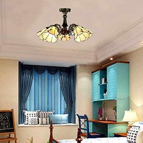 Mediterranean Style Chandeliers 5 Heads Stained Glass Ceiling Light for Living Room Bedroom Bar