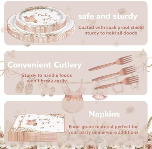96Pcs Pink Baby Girl Shower Decor Plates Napkins Cups Forks Party Supplies