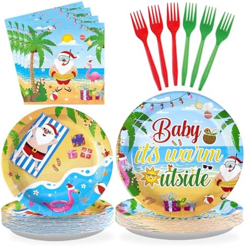 Grencian 96Pcs Santa Plates Napkins Forks Set for 24 Guests