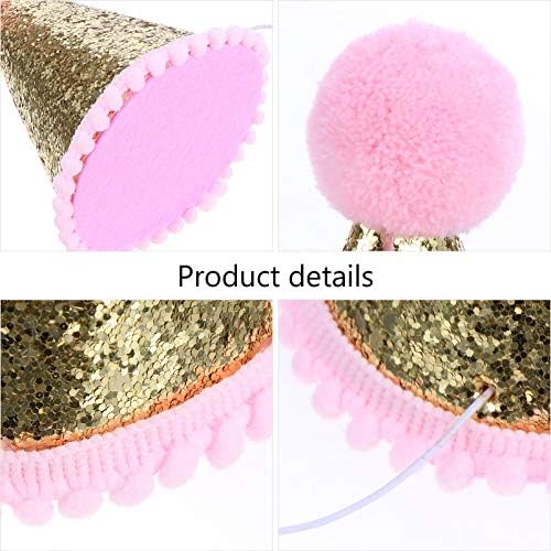 Pink Pom Pom Sequin Birthday Party Hat for Kids