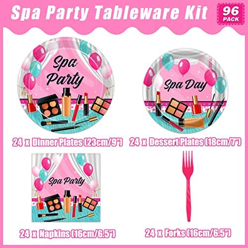 96 Pcs Spa Party Plates and Napkins Set