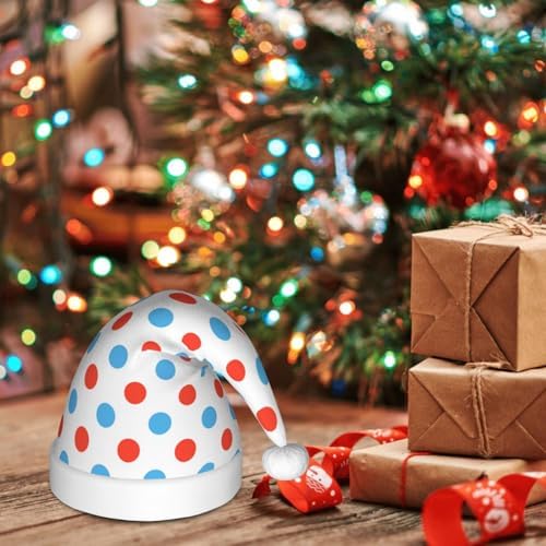 Red Blue Polka Dots Santa Hat for Kids Baby Christmas Hat