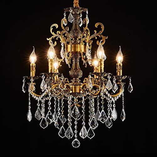 6 Light Antique Gold Crystal Chandelier with Dimmable Function