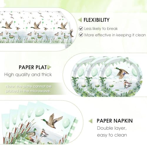 One Lucky Duck Birthday Decorations Tableware Set 41PCS Mallard Duck Plates Napkins for 1st Birthday Party Supplies
