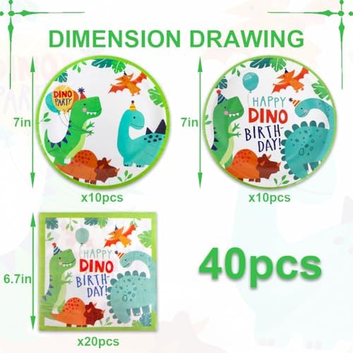 40 Pcs Dino Birthday Supplies Plates Napkins for Kids Party