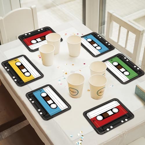40PCS Retro Cassette Tape Paper Plates for 70s 80s 90s Parties