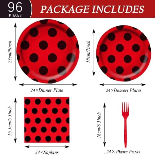 Ladybug Themed 96Pcs Plates Napkins Party Set for 24 Guests