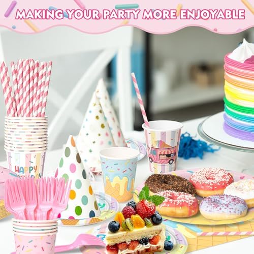 300 Pcs Ice Cream Plates Napkins Cups Forks Set Serves 50 Guests