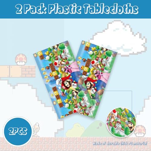 2Pack Mario Tablecloth Disposable Tablecover for Birthday Party Supplies and Decorations