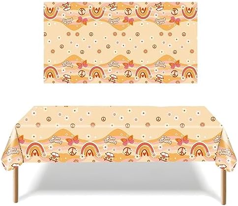 3 Pcs Retro Hippie Boho Tablecloths Daisy Flower Plastic Cover for Party Decorations