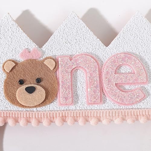 1st Birthday Teddy Bear Crown for Girls - Pink Bear Party Hat