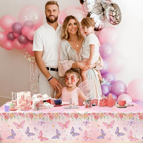 Staraise 3PCS Butterfly Tablecloths for Girls Birthday Party