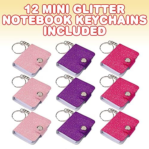 ArtCreativity Mini Glitter Notebook Keychains Set of 12