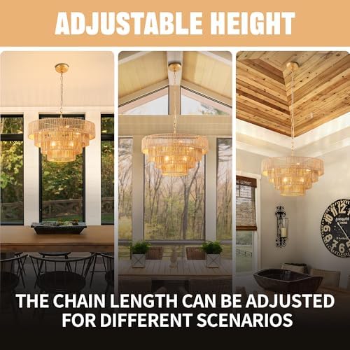DORESshop 6 Light Boho Rattan Chandelier
