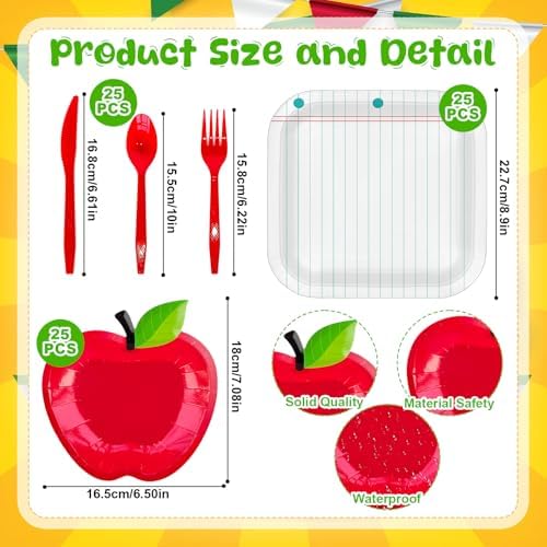 175 Pcs Back to School Tableware Set for 25 Guests