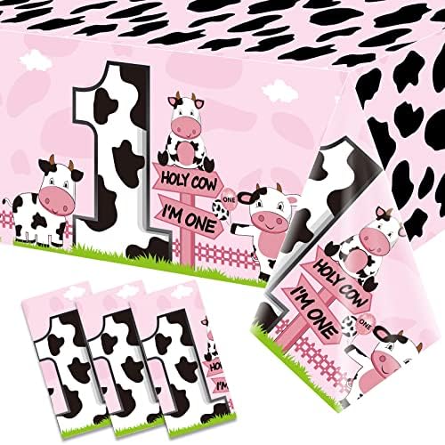 3Pack Pink Holy Cow Im One Birthday Tablecloths Decorations