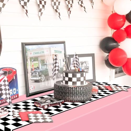 4 Pcs Racing Car Checkered Plastic Tablecloths