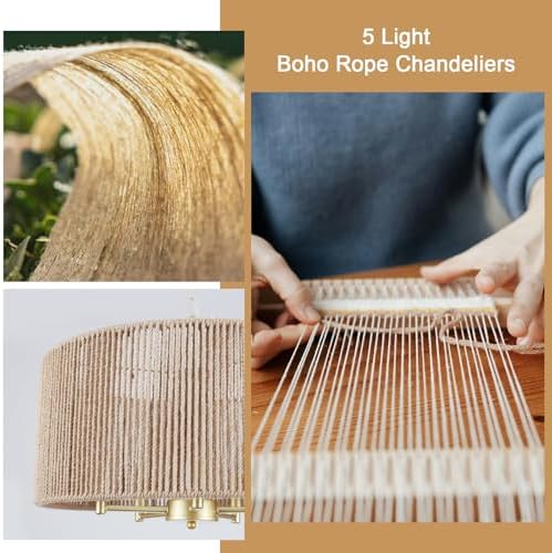 5-Lights Boho Rattan Chandelier Dining Room