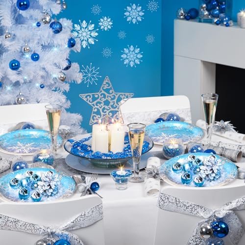 AFZMON 50 Pack Frozen Party Plates 7 Inch Snowflake Themed Disposable Round Plates for Christmas Winter Wonderland