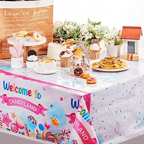 Tatuo 3 Pcs Candyland Tablecloths for Birthday Party Decor