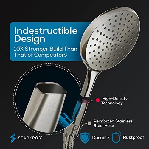 SparkPod 6-Inch High Pressure Handheld Shower Head with Hose - Brushed Nickel