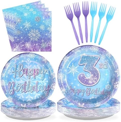 Frozen Themed Party Plates with Snowflake Design for 3rd Birthday