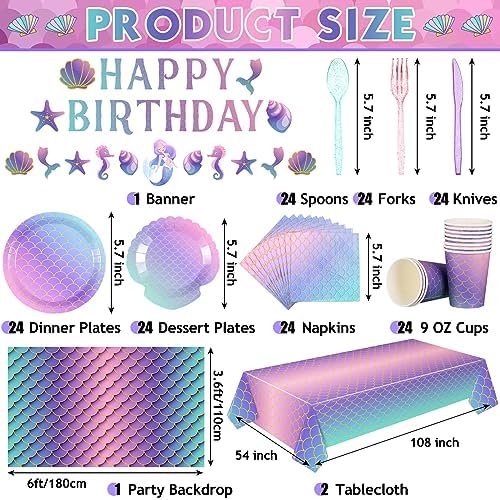Roshtia 172 Pcs Mermaid Party Tableware Set for 24 Guests