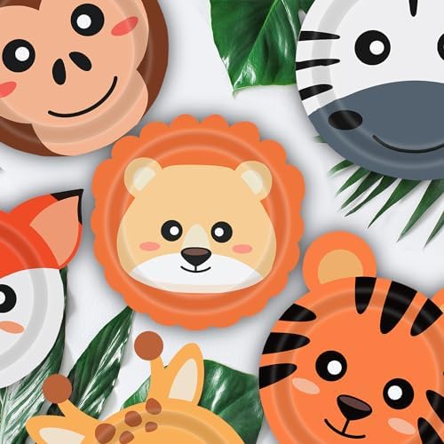 60PCS Jungle Animal Shaped Paper Plates for Birthday Baby Shower Safari Themes