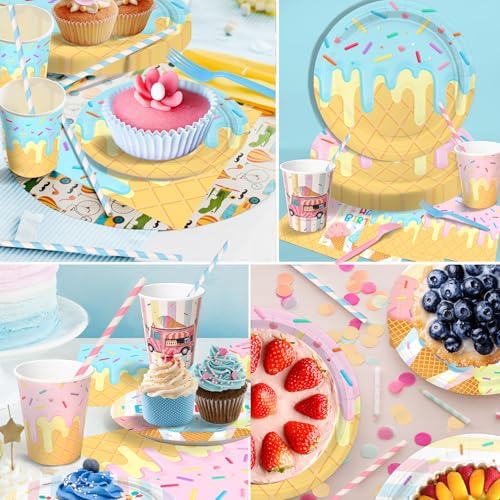 300 Pcs Ice Cream Plates Napkins Cups Forks Set Serves 50 Guests