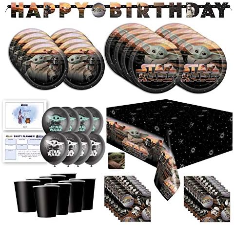 Baby Yoda Mandalorian Themed Happy Birthday Party Plates for Kids