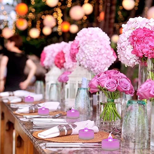 LANKER 24 Pack LED Pink Tea Lights Battery Operated Flameless Long Lasting Safe for All Occasions