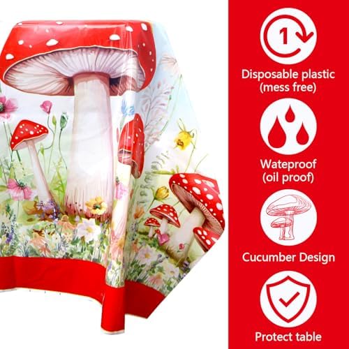 4 Pack Mushroom Themed Tablecloths for Birthday Parties