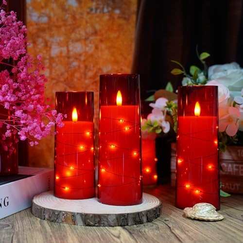Flameless LED Candles with Timer 9 Pack Red