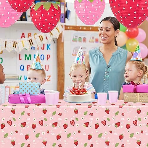 Strawberry Party Tablecloth 4 Pack for Girls Birthday Decorations
