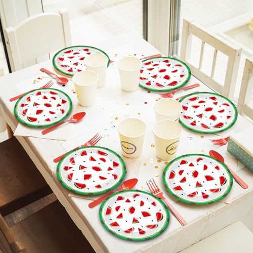 Wiooffen 48 Pcs Watermelon Party Plates - 9 Inch Decor Set for Kids Birthday Summer Festivals