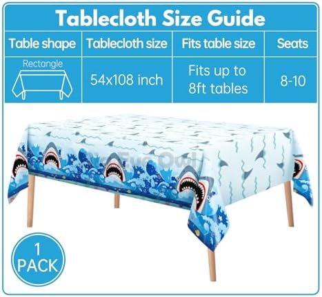 Wave Shark Birthday Tablecloth 54x108 Inch Blue