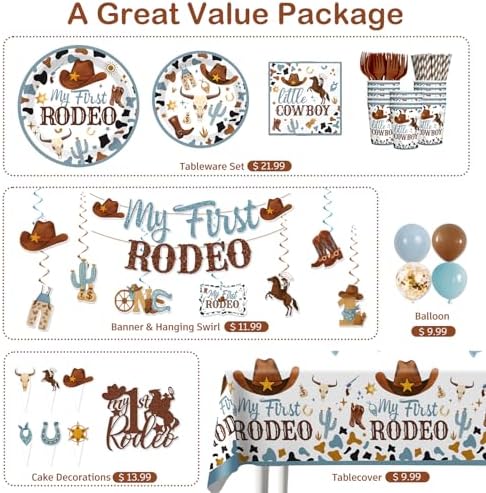 168 PCS First Rodeo Birthday Decorations for Boys