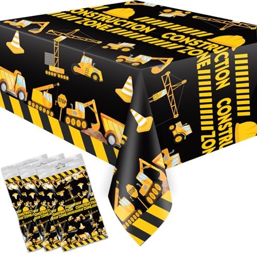 3 Pieces Construction Table Cloth 54x108 Inch Dump Truck Table Covers for Boys Birthday Party Supplies and Decorations