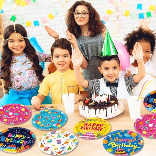 60Pcs Happy Birthday Plates for Kids Party Supplies