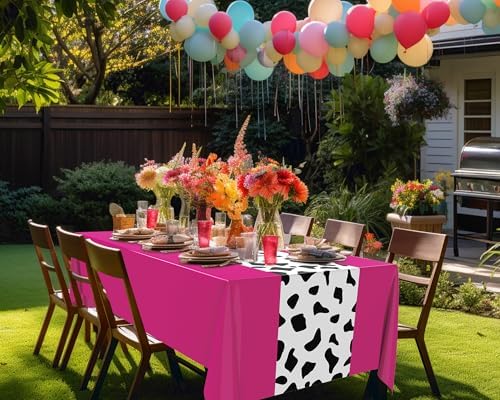 Hot Pink Cow Print Tablecloth Set 3 Pc 54x108 Inch Party Decor
