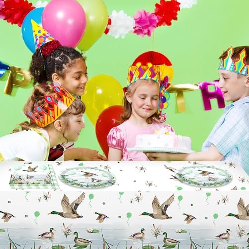One Lucky Duck Birthday Decorations Tableware Set 41PCS Mallard Duck Plates Napkins for 1st Birthday Party Supplies