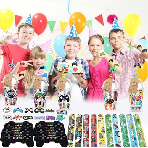 Gaming Party Favors Set with Keychains Stickers Straws