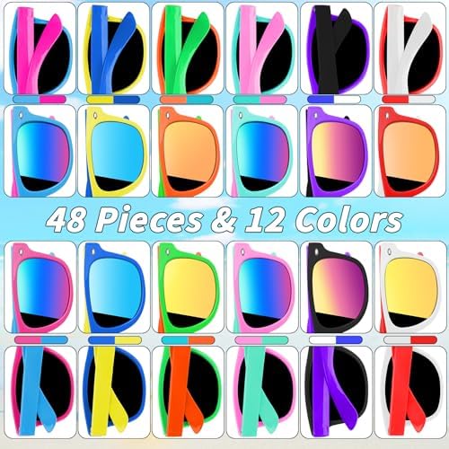48 Pack Kids Sunglasses Party Favors Neon Bulk for Boys Girls Summer Beach Pool Birthday Supplies