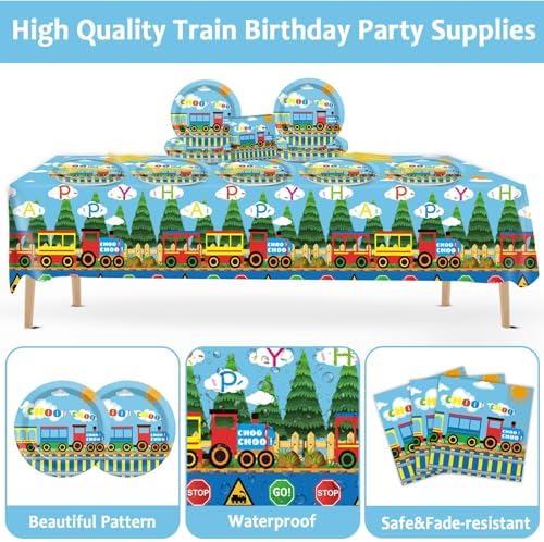 Train Birthday Party Tableware Set for 20 Guests
